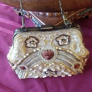 Ohh ! Ashley beaded purse 6"by 5" brown & tan